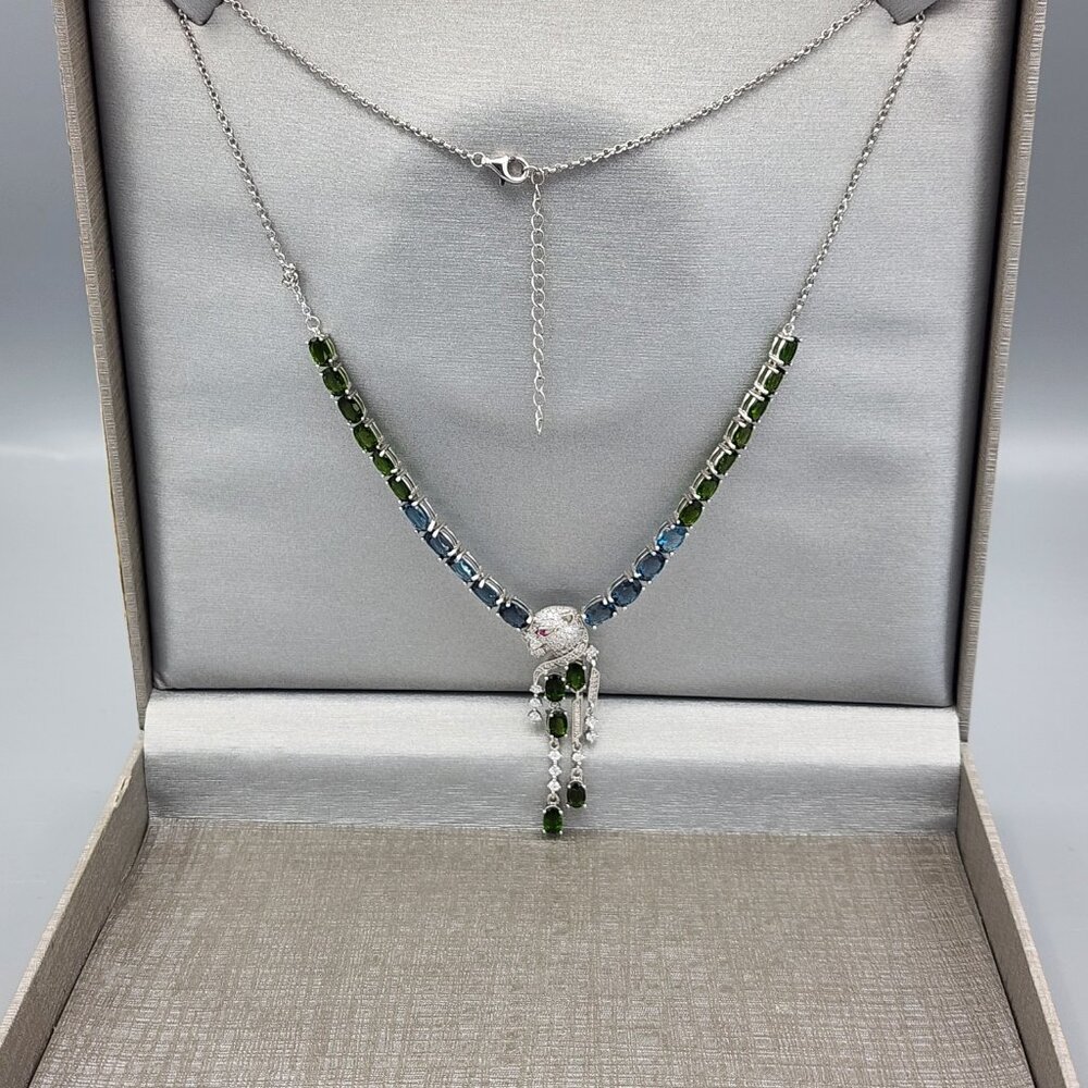 INARA Blue Zircon Big Cat Collier Necklace | 925 Silver White Gold Plated